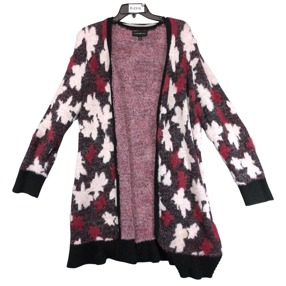 Lane Bryant Floral Pink Long Open Cardigan Sweater Womens Plus Size 18/20 Fuzzy